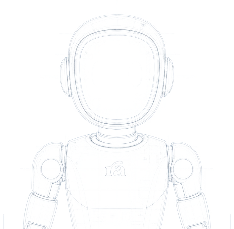 A blueprint schematic of the Rumora robot, showing its internal circuitry